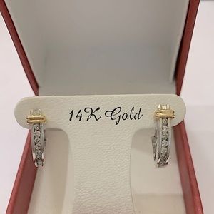 14k White Gold with Yellow Gold Diamond Earrings